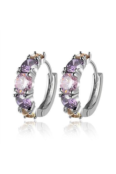 Choice E2716 Huitan Fashion Luxury Colorful Pink/Purple CZ Hoop Earrings for ...