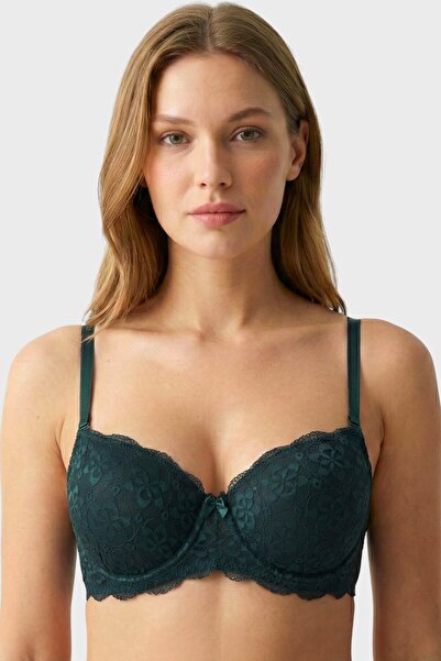 hadiora Women's Emerald Green Lace Supported Bra