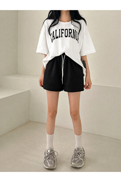 By Layina California Printed Women's Oversize Plus Size Shorts & T-Shirt Set