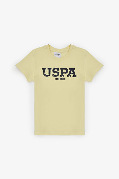 U.S. Polo Assn. Tricou de bază pentru băieți, galben deschis, cu gât tip bici...