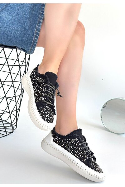 Generic Brand Adidași Guji din denim negru cu șireturi