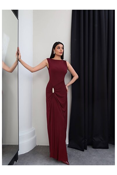 ESRAHELVACI Αμάνικο μακρύ φόρεμα με λεπτομέρεια από κουμπώματα και ντραπέ