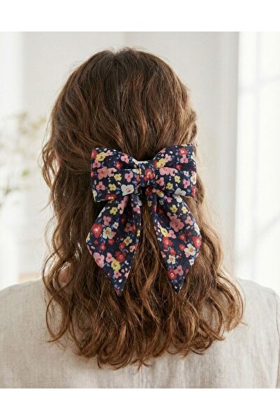 JZ MODA Black Floral Pattern Automatic Clip Ribbon Barrette - Vintage Hair Ac...