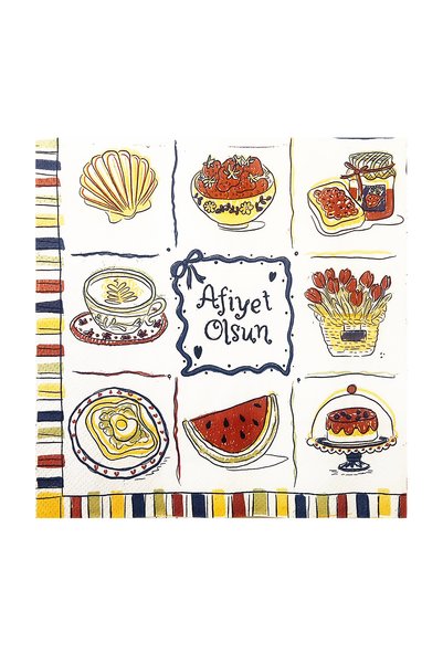 Story 33x33 Cm Daycare Afiyet Olsun Desenli 3 Katlı 20'li Kare Beyaz Renkli Kağıt Peçete