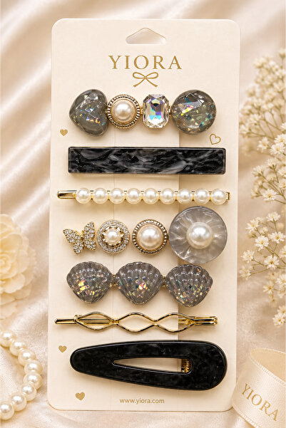 yiora 7 τεμάχια Premium Ανθρακί Επιχρυσωμένο Κλιπ Πόρπης με Περλέ και Πέτρινη...