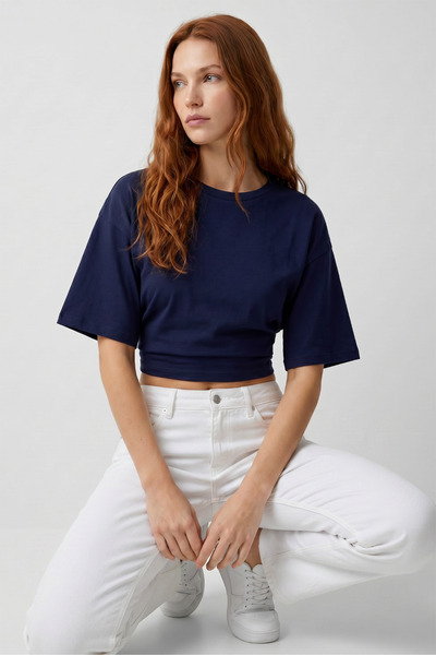 MAXIMILLIAN Γυναικεία μπλούζα σε μπλε ναυτικό χρώμα με φαρδιά μανίκια και λαι...