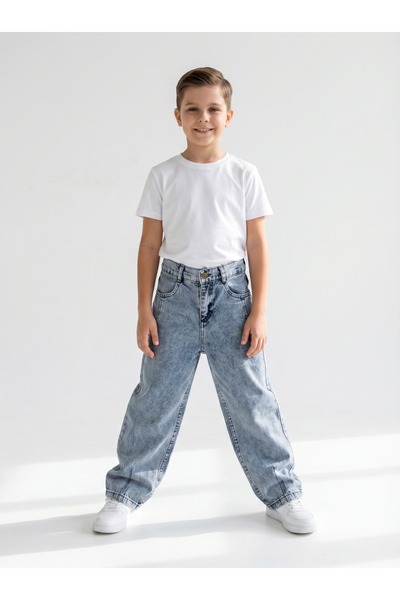NURTOPU Pantaloni din denim pentru băieți, largi, cu un singur strat, din țes...