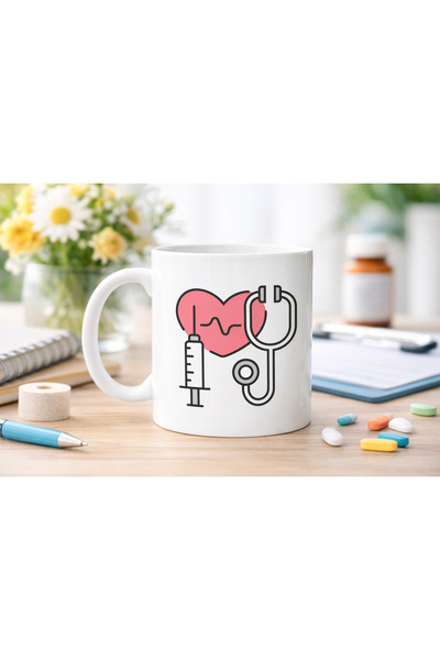 Bezos Cana de porțelan cu tematică medicală Model 170 – Cana de cafea cu desi...