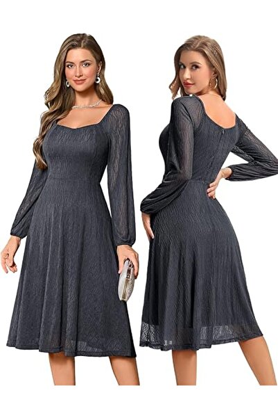 Dotail Bbonlinedress φόρεμα, vintage στυλ, δαντέλα, γκρι, μέγεθος XL, κοπή μί...