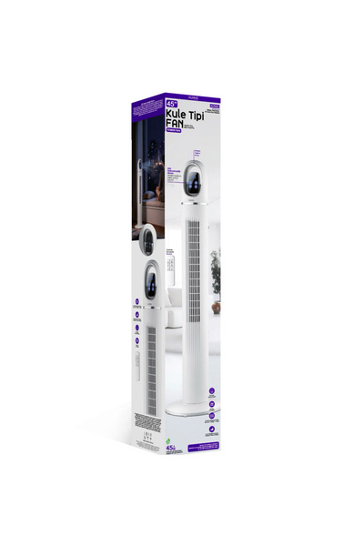 Al-NET Teknoloji Kule Tipi Fan 45W, 3 Kademe, Zamanlayıcılı, 45"Inç Dokunmati...