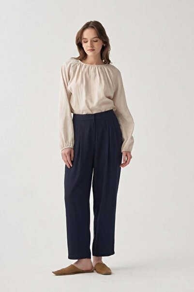 ALLDAY Μπλε ναυτικό παντελόνι με πιέτες σε στυλ μπαλόνι