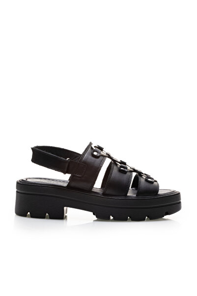 UrbanShoes Sandale cu talpă groasă damă din piele naturală, Leofex - 370 Negr...