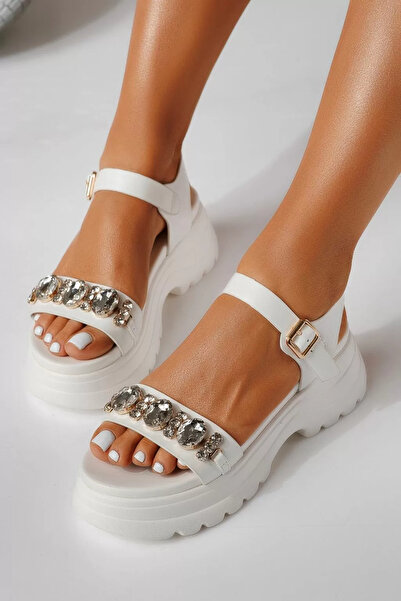 Zaira Γυναικεία λευκά σανδάλια πλατφόρμας από οικολογικό δέρμα Isabel # 25220...