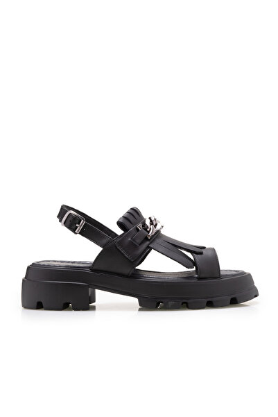 UrbanShoes Sandale cu talpă groasă damă din piele naturală, Leofex - 357-1 Ne...