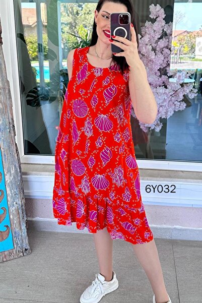 İnce Topuk Φόρεμα βισκόζης με βολάν και μηδενικά μανίκια 6y032