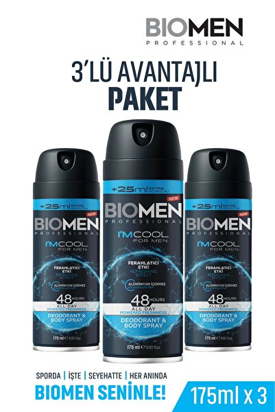 Biomen Deodorant & Body Sprey For Men Ferahlatıcı Etki I'm Cool 3x175 ml