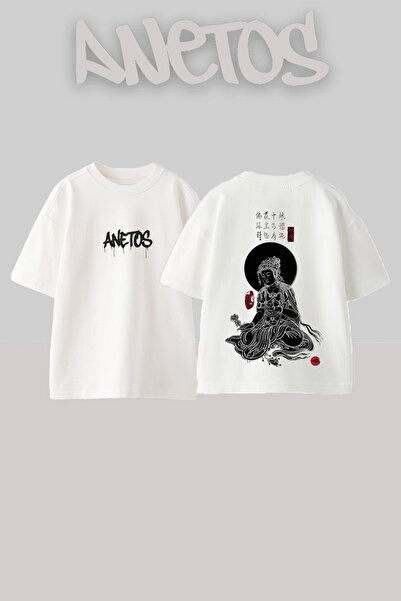 Anetos Μπλουζάκι Buddha Art Design με στάμπα στην πλάτη, βαμβακερό λευκό over...