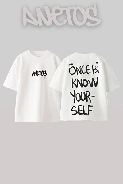 Anetos T-shirt από βαμβάκι με στάμπα Know Design στην πλάτη, λευκό, oversized