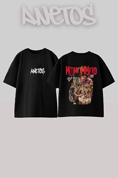 Anetos Μπλουζάκι Muhammad Ali με στάμπα στην πλάτη, βαμβακερό, μαύρο, oversized