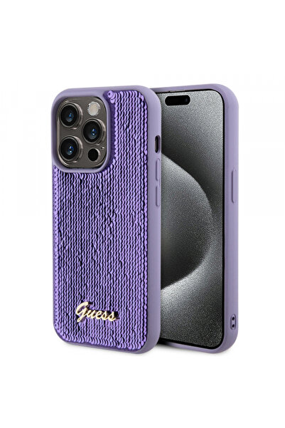 Stef's Cat Θήκη για Apple iPhone 15 Pro Max, Guess, Sequin Script Metal, Μοβ