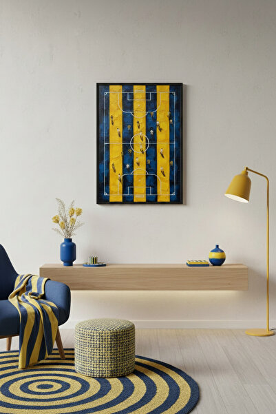 huhuli Huhu3121 Κίτρινο-Μπλε ριγέ γήπεδο ποδοσφαίρου με μαύρο περίγραμμα, οπα...