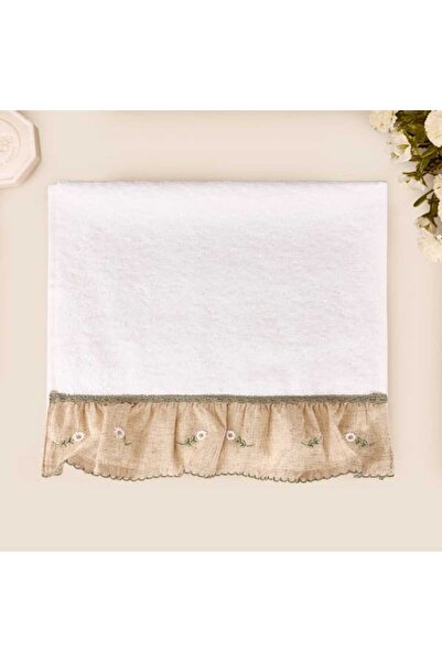 Evidea Soft Green Culture Twin Papatya Desenli Yüz Havlusu - Ekru - 30x50 cm