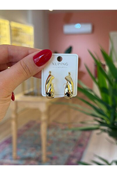 XUPING JEWELRY Altın Rengi Parlak Kalın Halka Küpe