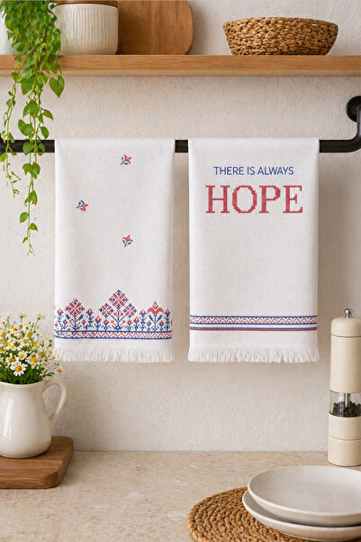 Daylife Set of 2 Digital Printed Kitchen Towels – 40X50 cm Fringed Drying Cloth