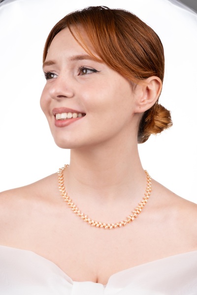 İlkin 4 MM Doğal Arpa Rose Renk Gerçek İnci Kolye ve Bileklik 2 ’li Set – ST017