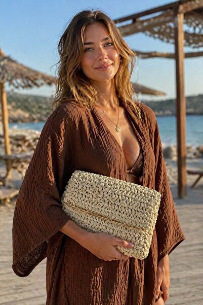 BALIENTE Μπεζ ψάθινη γυναικεία τσάντα Portfolio