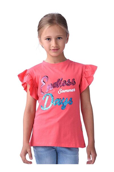 Victor and Jane Girls' Flutter Sleeve T-shirt - Coral