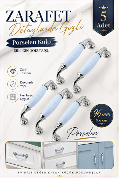 Badem10 (5 Τεμάχια) Λαβή Χρωμίου Πορσελάνης Mavron Blue 96 mm 9,6 cm Έπιπλα Σ...