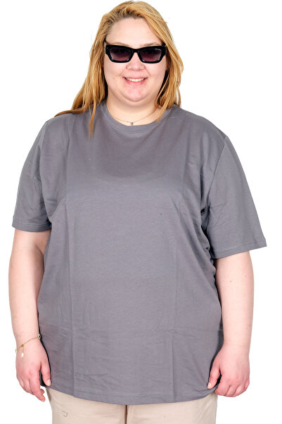 ModeXL Γυναικείο μπλουζάκι Mode XL Real Big Size με γιακά Bis Basic U26200 FUME