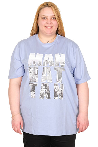 ModeXL تي شيرت نسائي مقاس كبير من Mode XL ذو ياقة مستديرة مانهاتن U26118 LILA