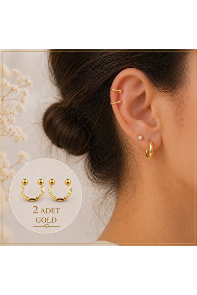 Heppii 2 Adet 316L Cerrahi Çelik Ucu Toplu Yarım Ay Smiley Piercing Burun Kul...
