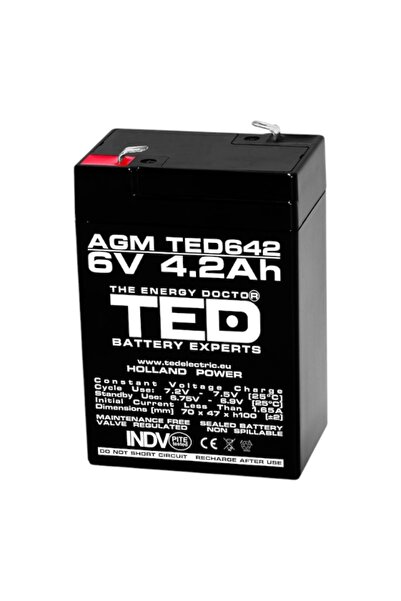 E-ANAMAG Σταθερή Μπαταρία AGM VRLA Αδιάβροχη 6V 4.2A F1 T1, Διαστάσεις 70mm x...