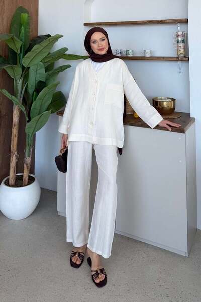 Şulemoda Giyim Σετ Παντελόνι Μουσελίνας Εκρού