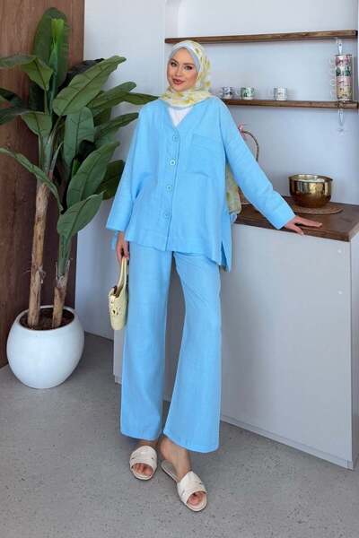 Şulemoda Giyim Σετ παντελονιού μουσελίνας σε μπλε χρώμα