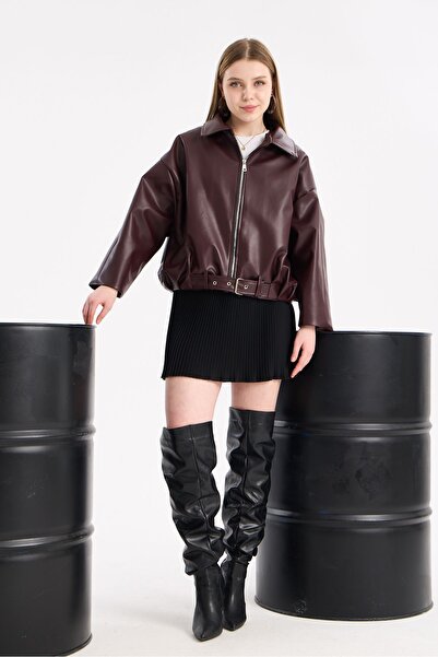 IJAN GiYiM Γυναικεία δερμάτινη αγκράφα Oversize Relax Fit Cut