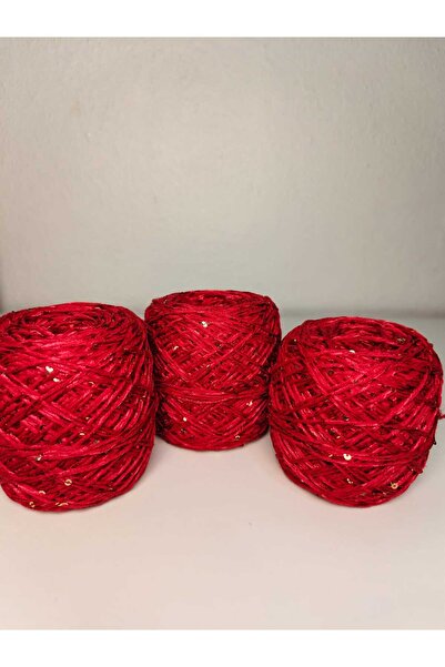 kartopya Kırmızı Renkli Koton Pullu İp 300gr(3x100 Gr)