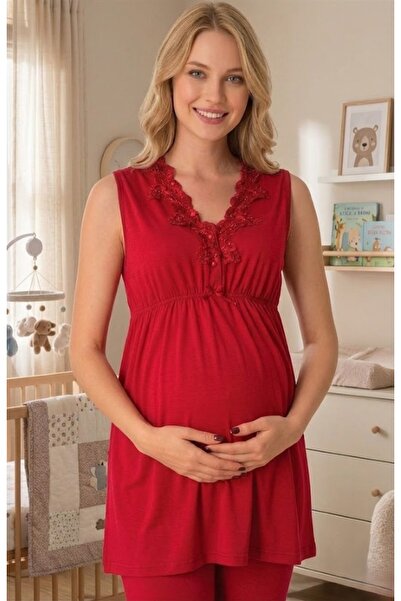 LOHOUSE Women's Fuchsia Lace Special Design Maternity Pajama Set