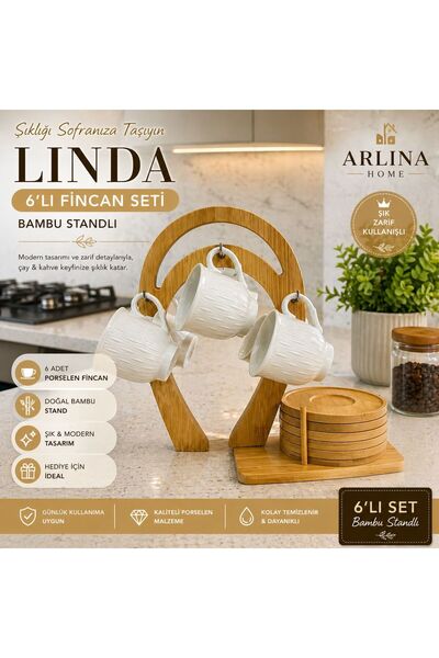 genel tr Paçi Linda Bambulu Porselen Askılı Kahve Fincanı 6 kişilik