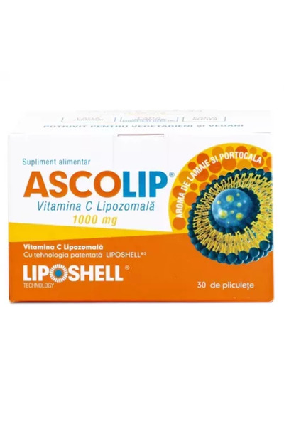 Liposhell Vitamina C lipozomală 1000mg aromă de lămâie și portocală, 30 plicu...