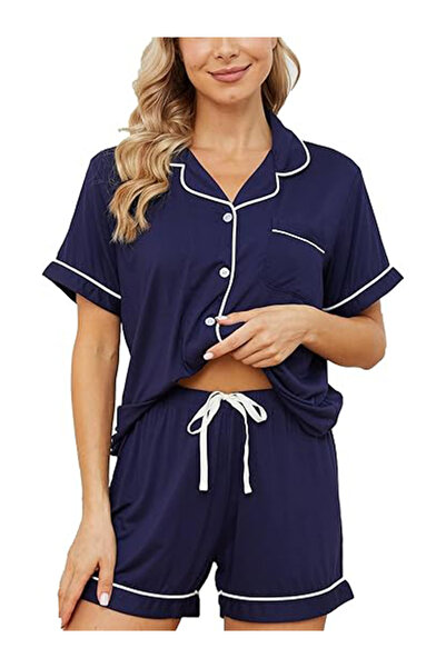Take Two By Styli Blue Solid Piping Detail Shirt and Shorts Set