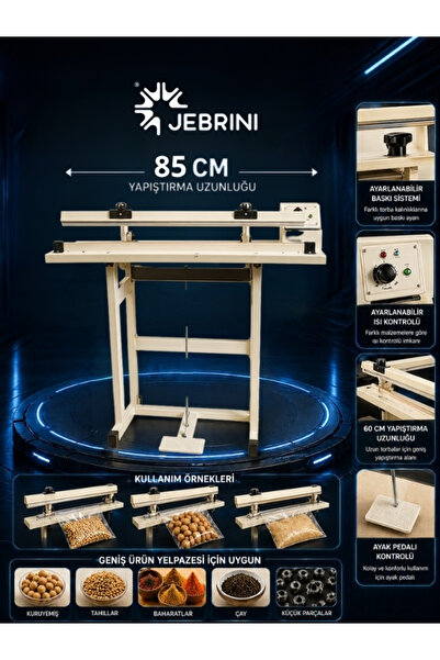jebrini makina Tek Çeneli Pedallı Poşet Ağzı Yapıştırma Makinası 850 mm (Geni...