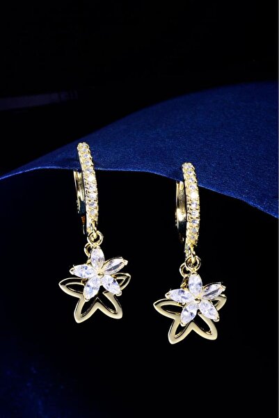 innuendo jewelery 925 Ayar Gümüş Zirkon Taşlı Çiçek Figürlü Sallantılı Halka ...