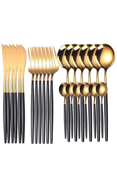 OEM 24-Piece Stainless Steel Cutlery Set - Elegant Black and Gold Design for ...