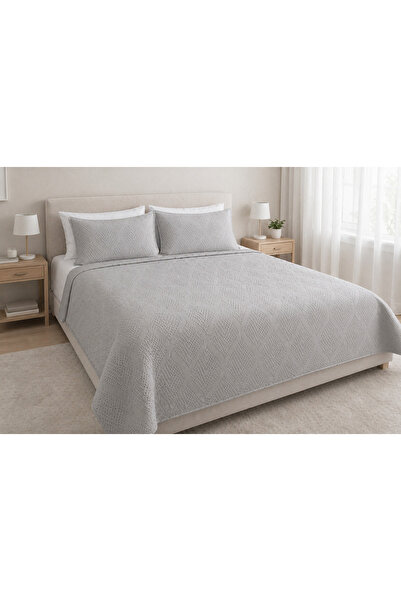 Melsin Çift Kişilik Yatak Örtüsü 240 x 260 cm - Yastık Kılıfı 2 Adet - Gri 3D...