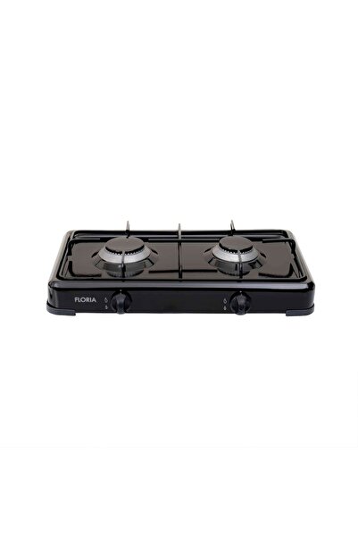 Floria 2-burner stove, butane gas supply, black, dimensions 51x28x9.5 cm