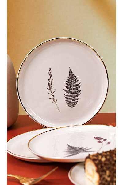 Porland Fern Bloom Gold Gilded Print Cake Plate Set of 4